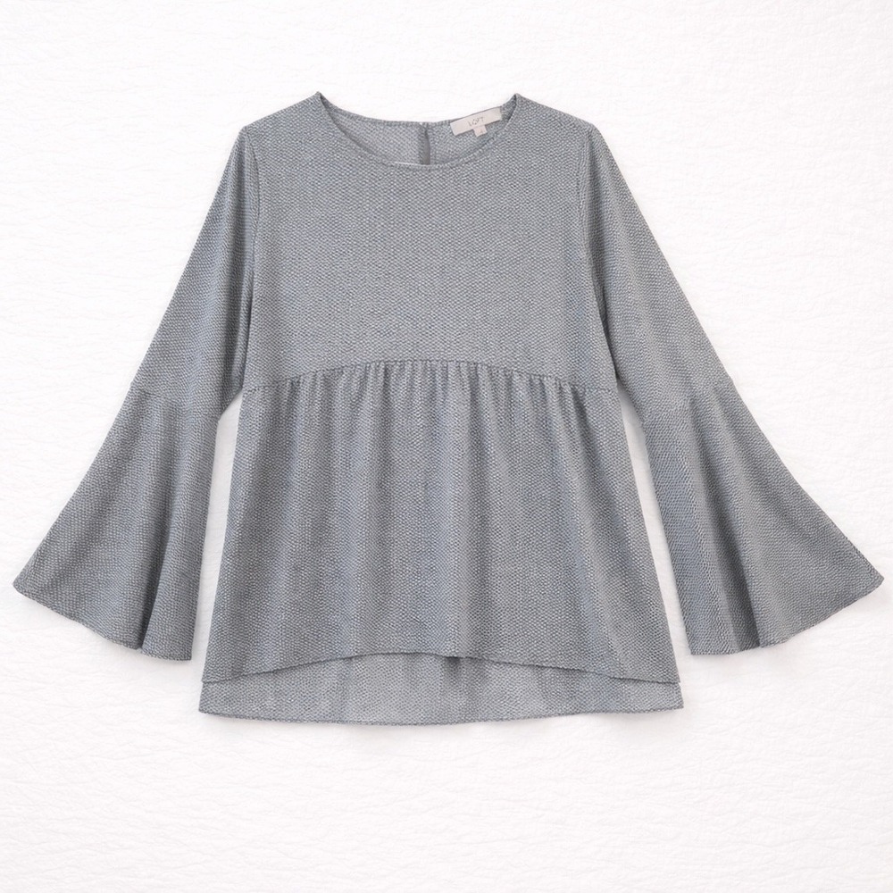 LOFT Black White Geometric Bell Sleeve Blouse Women's M‎ Long Sleeve